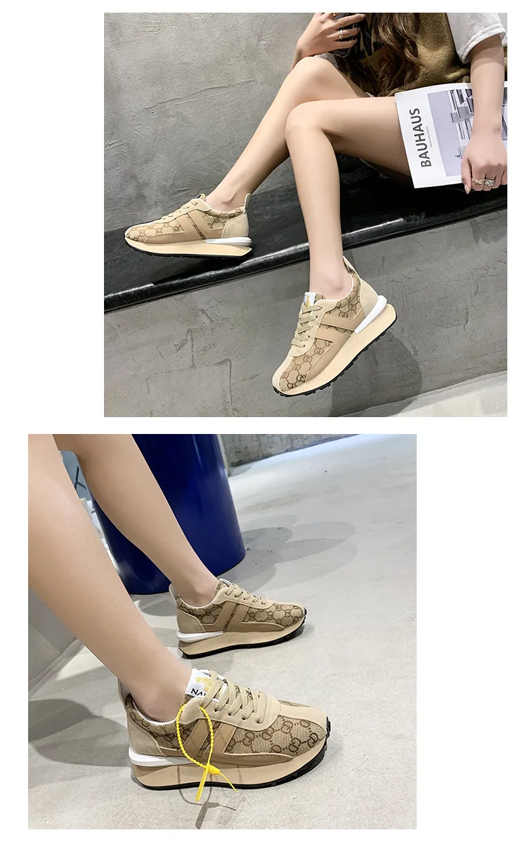 Fashion platform casual sneakers brown women's shoes