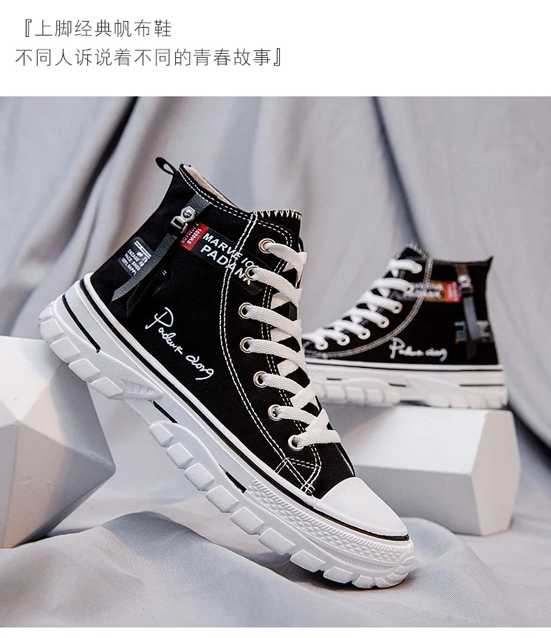 Men Shoes Vulcanize Canvas Shoes High Top Sneakers Casual Breathable Platform Shoes Man Trainers Tenis Masculino Chunky Sneakers