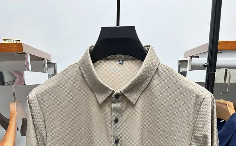 Luxury New Trend Ice Silk Lapel Breathable Polo Shirt Grid Print Short Sleeves 2024 Summer Fashion Business Casual Men's T-Shirt