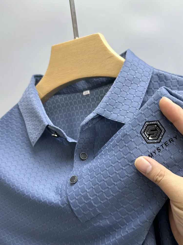 High Quality Waffle Ice Silk Short Sleeve T-shirt for Men 2024 Summer New Casual Fashion Embroidery Logo Polo Shirt Men's Wear