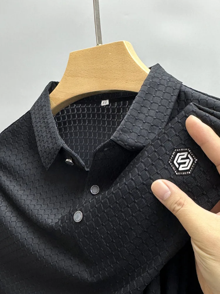 High Quality Waffle Ice Silk Short Sleeve T-shirt for Men 2024 Summer New Casual Fashion Embroidery Logo Polo Shirt Men's Wear