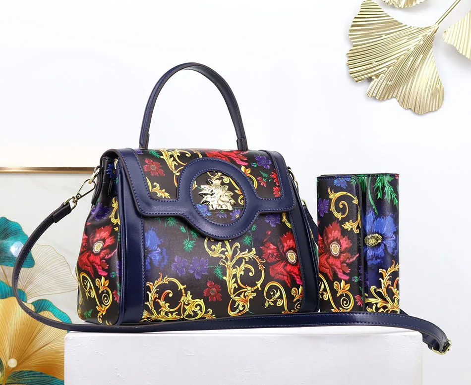 NEW Printed Pattern Wallet Handbags Set Luxury Design Women Messenger Bags Leather Handbags Money Purse