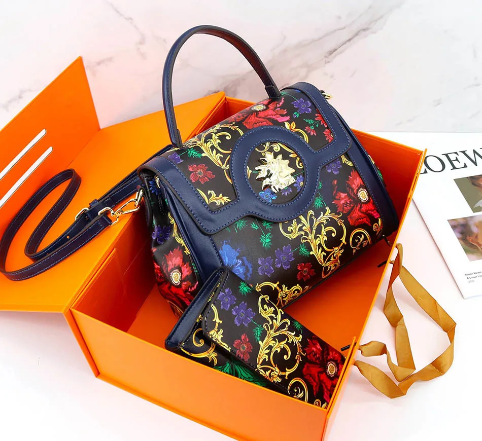 NEW Printed Pattern Wallet Handbags Set Luxury Design Women Messenger Bags Leather Handbags Money Purse