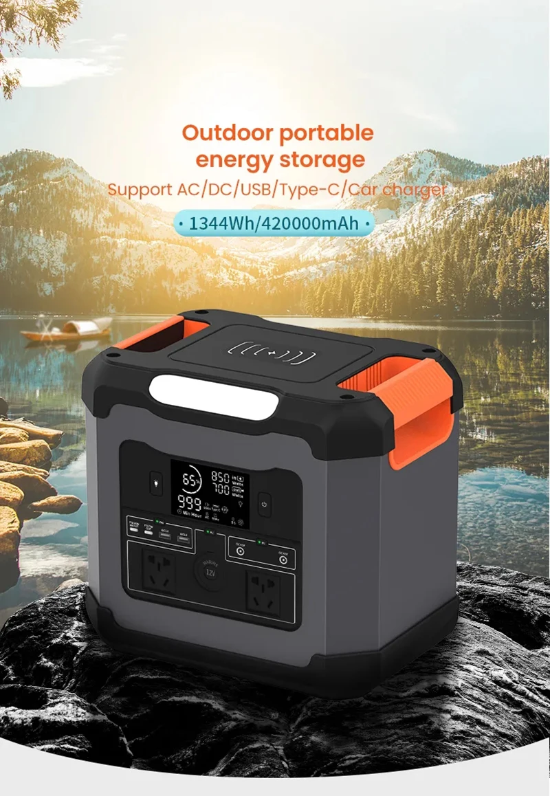 110V 220V Portable LiFePO4 Power Supply Station 1500W Solar Generator 420000mAh USB C PD AC Output Powerbank for Outdoor Camping