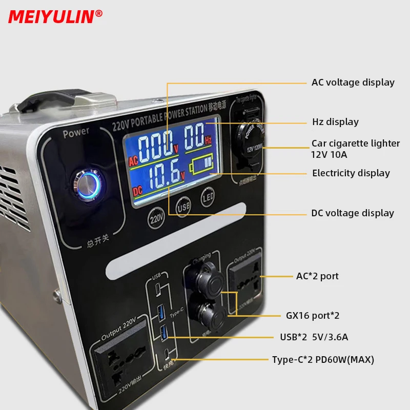 800W Solar Generator 1800Wh Portable Power Station 220V External Spare Battery Emergency Charging Powerbank for Outdoor Camping