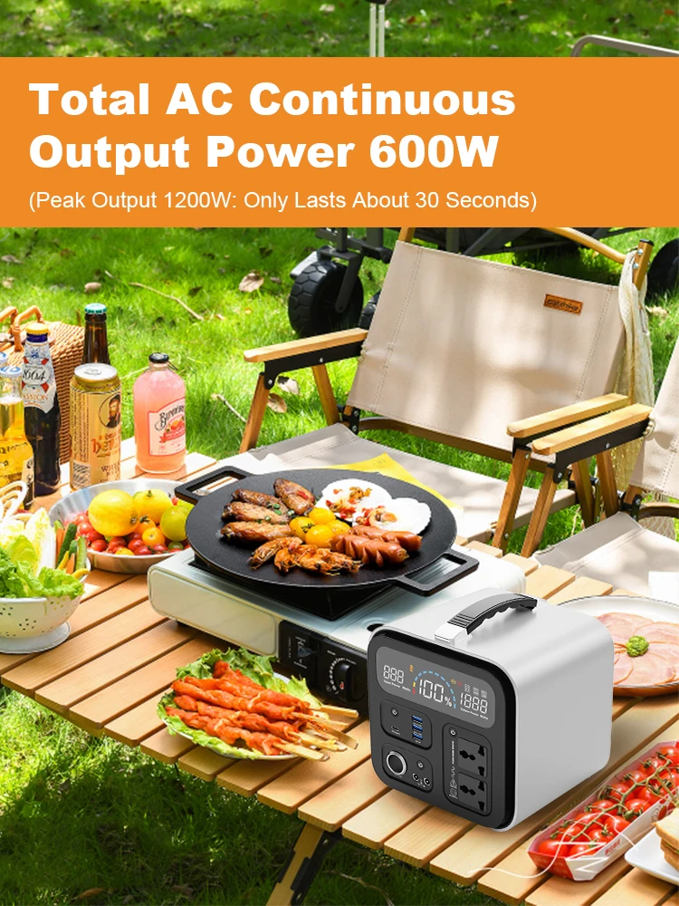 600W 595wh LiFePo4 Camping Power Station 200-240V Portable Solar Generator Battery Power Supply Emergency Lighting Outdoor RV