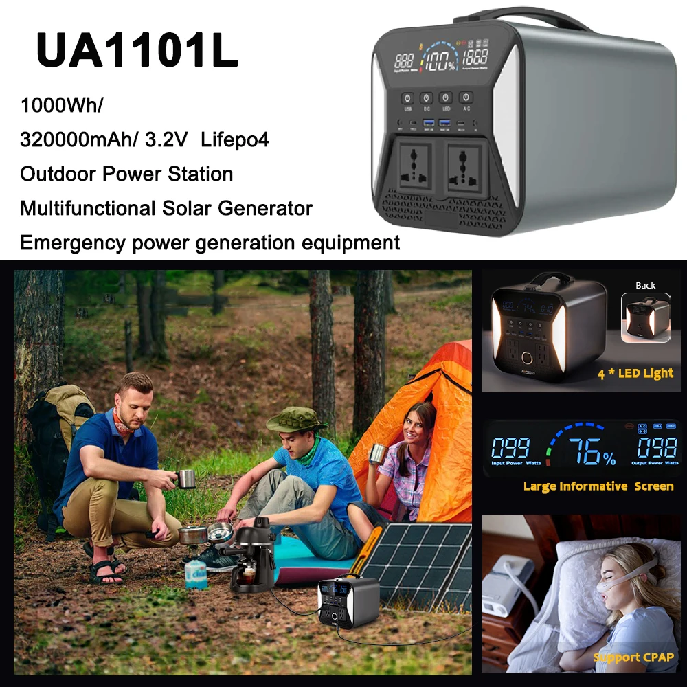 1000W Best Portable Power Station LifePo4 Battery Powerful Power Bank Solar Powered Fountain Batteries Charging Station