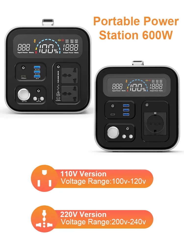 600W LifePo4 Power Station 595wh External Battery 100W Solar Generator Camping Portable Energy Storage System Fishing RV Outdoor