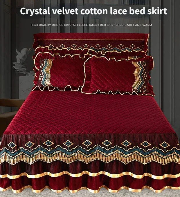 Luxury Winter Crystal Velvet Thicken Quilted Bedspread King Queen Size Flannel Bed Skirt Not Including Pillowcase