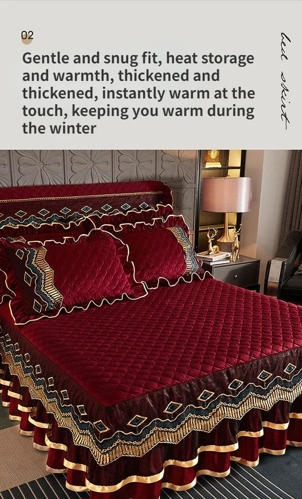 Luxury Winter Crystal Velvet Thicken Quilted Bedspread King Queen Size Flannel Bed Skirt Not Including Pillowcase