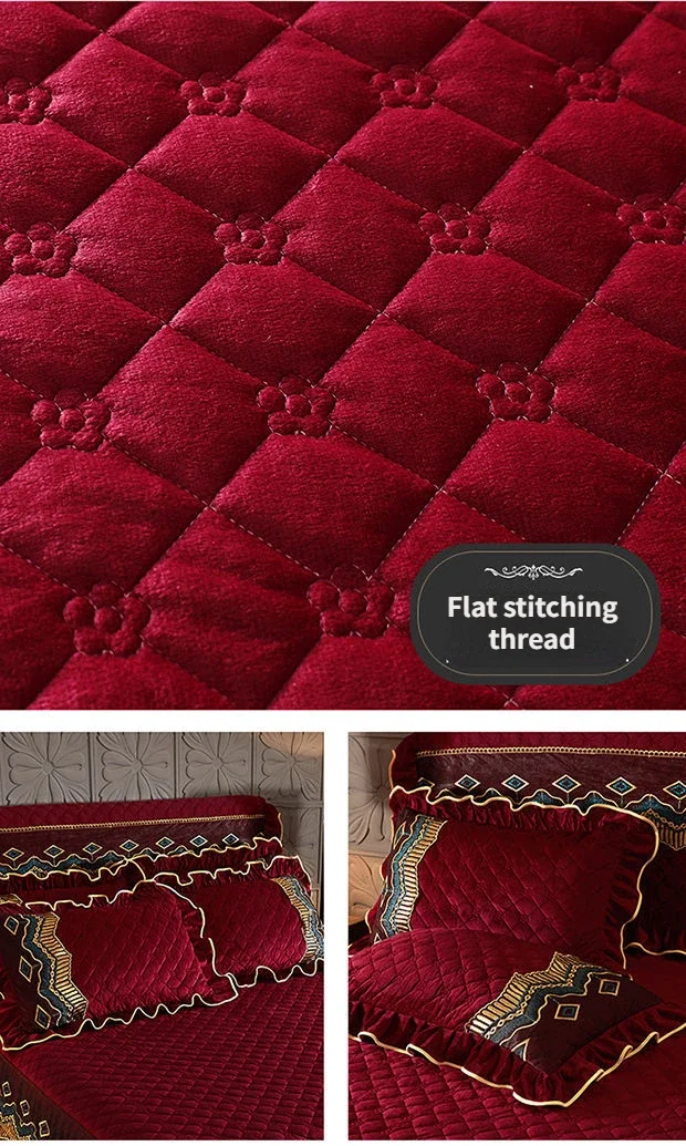 Luxury Winter Crystal Velvet Thicken Quilted Bedspread King Queen Size Flannel Bed Skirt Not Including Pillowcase