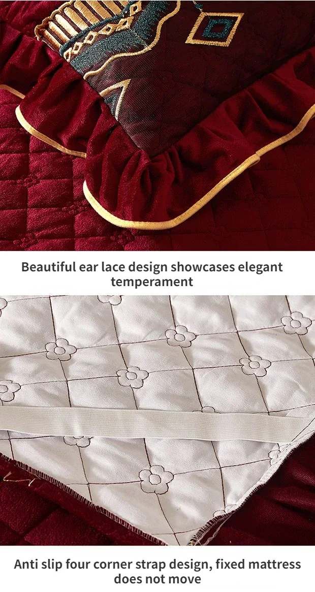 Luxury Winter Crystal Velvet Thicken Quilted Bedspread King Queen Size Flannel Bed Skirt Not Including Pillowcase