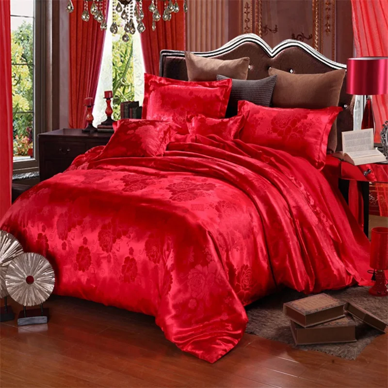 High End Jacquard King Size Bedding Set Luxury European Wedding Bedding Sets Queen American Satin Double Duvet Cover Set 220x240