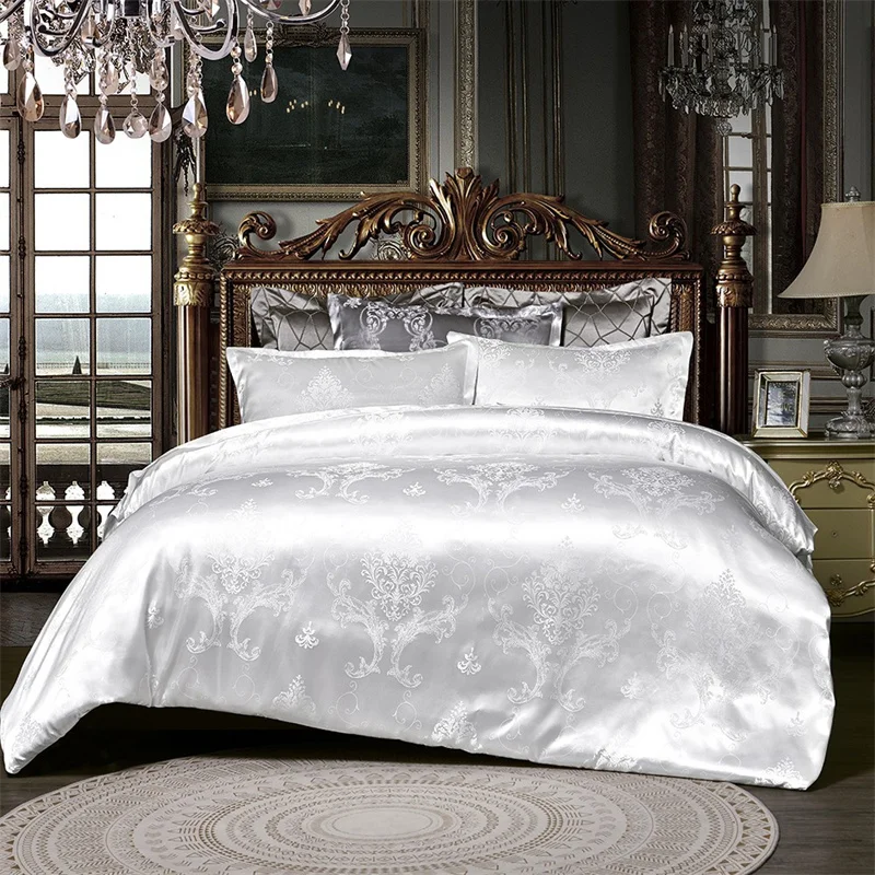 High End Jacquard King Size Bedding Set Luxury European Wedding Bedding Sets Queen American Satin Double Duvet Cover Set 220x240