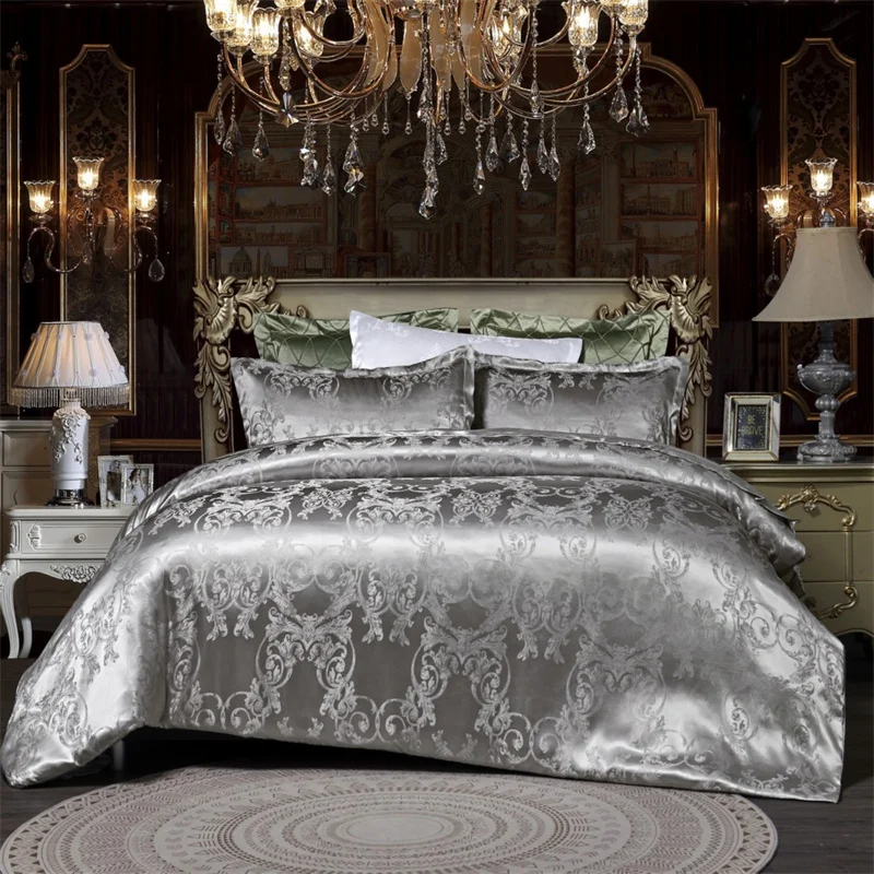 High End Jacquard King Size Bedding Set Luxury European Wedding Bedding Sets Queen American Satin Double Duvet Cover Set 220x240