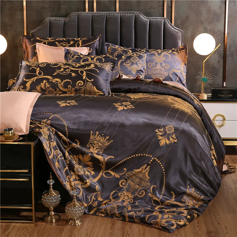 High End Jacquard King Size Bedding Set Luxury European Wedding Bedding Sets Queen American Satin Double Duvet Cover Set 220x240