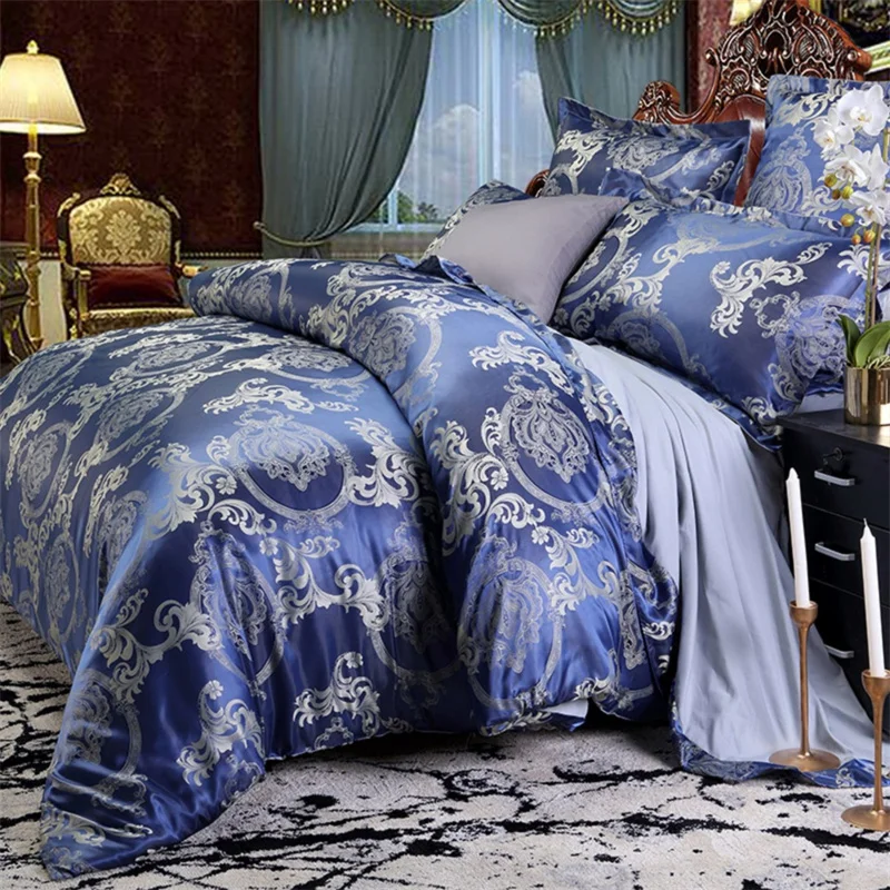 High End Jacquard King Size Bedding Set Luxury European Wedding Bedding Sets Queen American Satin Double Duvet Cover Set 220x240