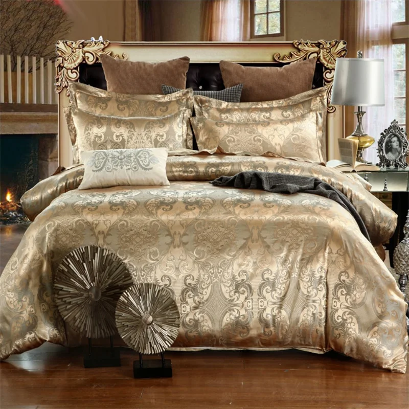 High End Jacquard King Size Bedding Set Luxury European Wedding Bedding Sets Queen American Satin Double Duvet Cover Set 220x240