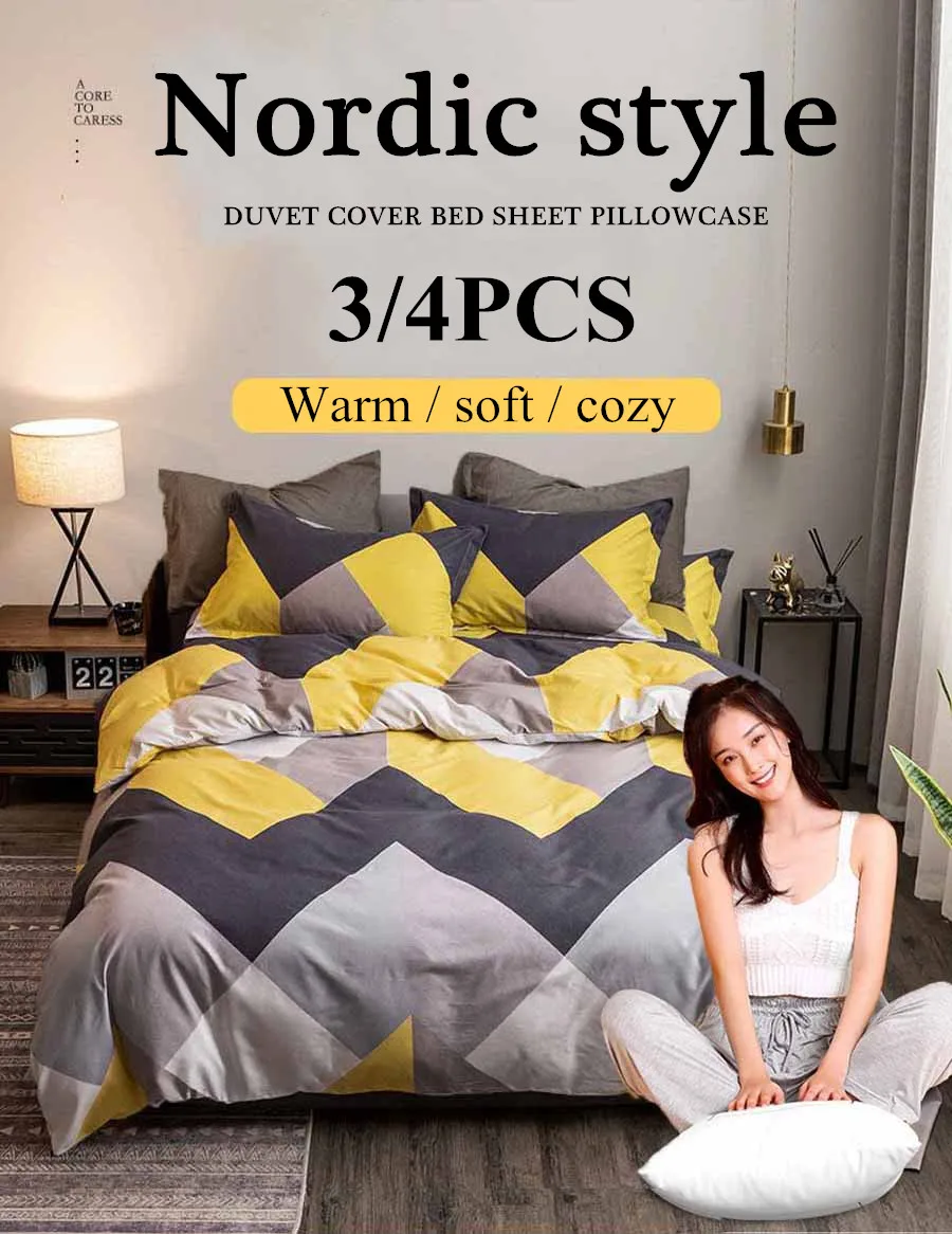 Luxury bedding set king size duvet cover bed sheet and pillowcase geometry printed nordic style bedclothes home textiles