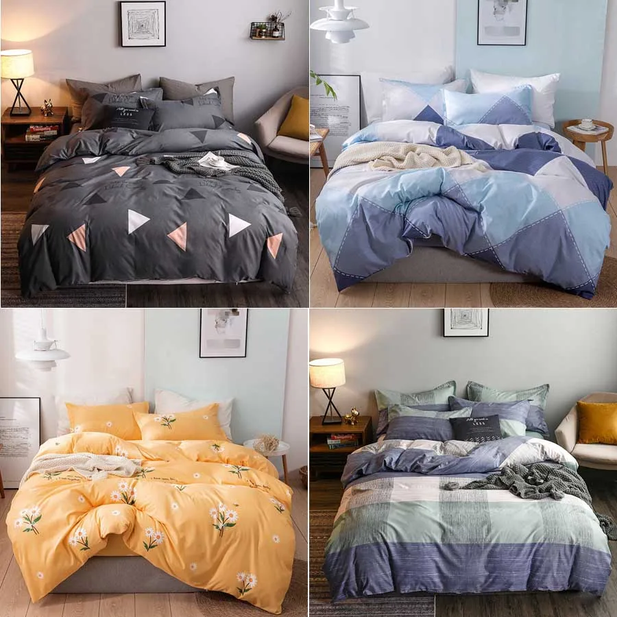 Luxury bedding set king size duvet cover bed sheet and pillowcase geometry printed nordic style bedclothes home textiles