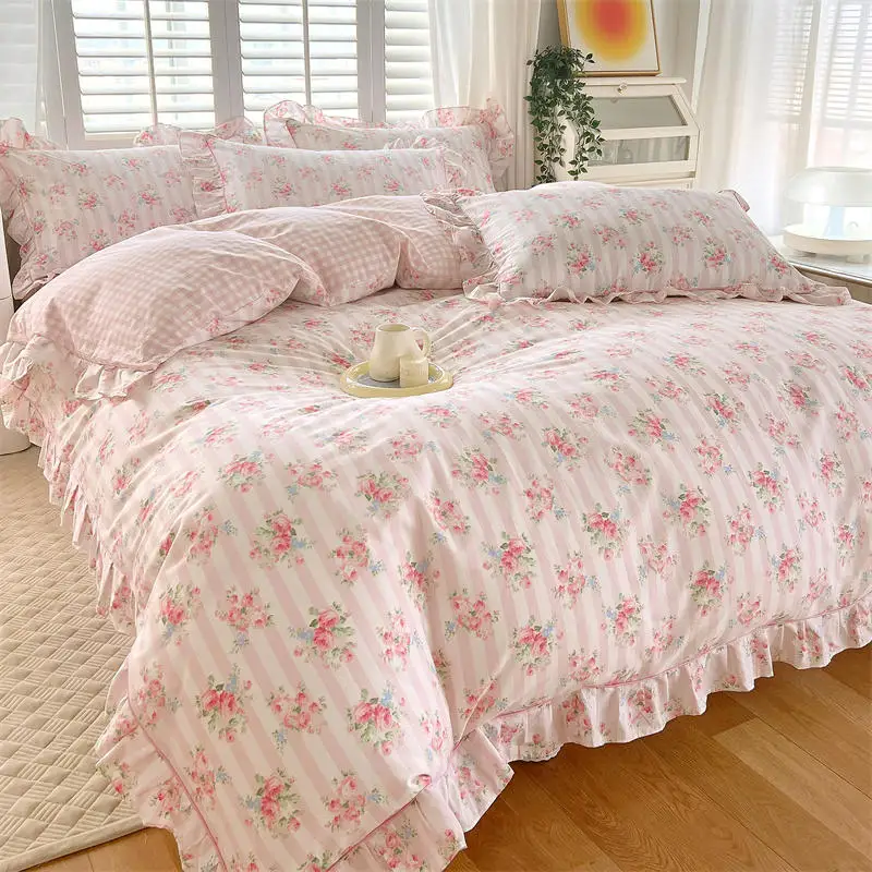 100% Cotton Duvet Cover Bed Linen Floral Bedding Set Elegant Flower Quilt Cover Single Queen King Size
