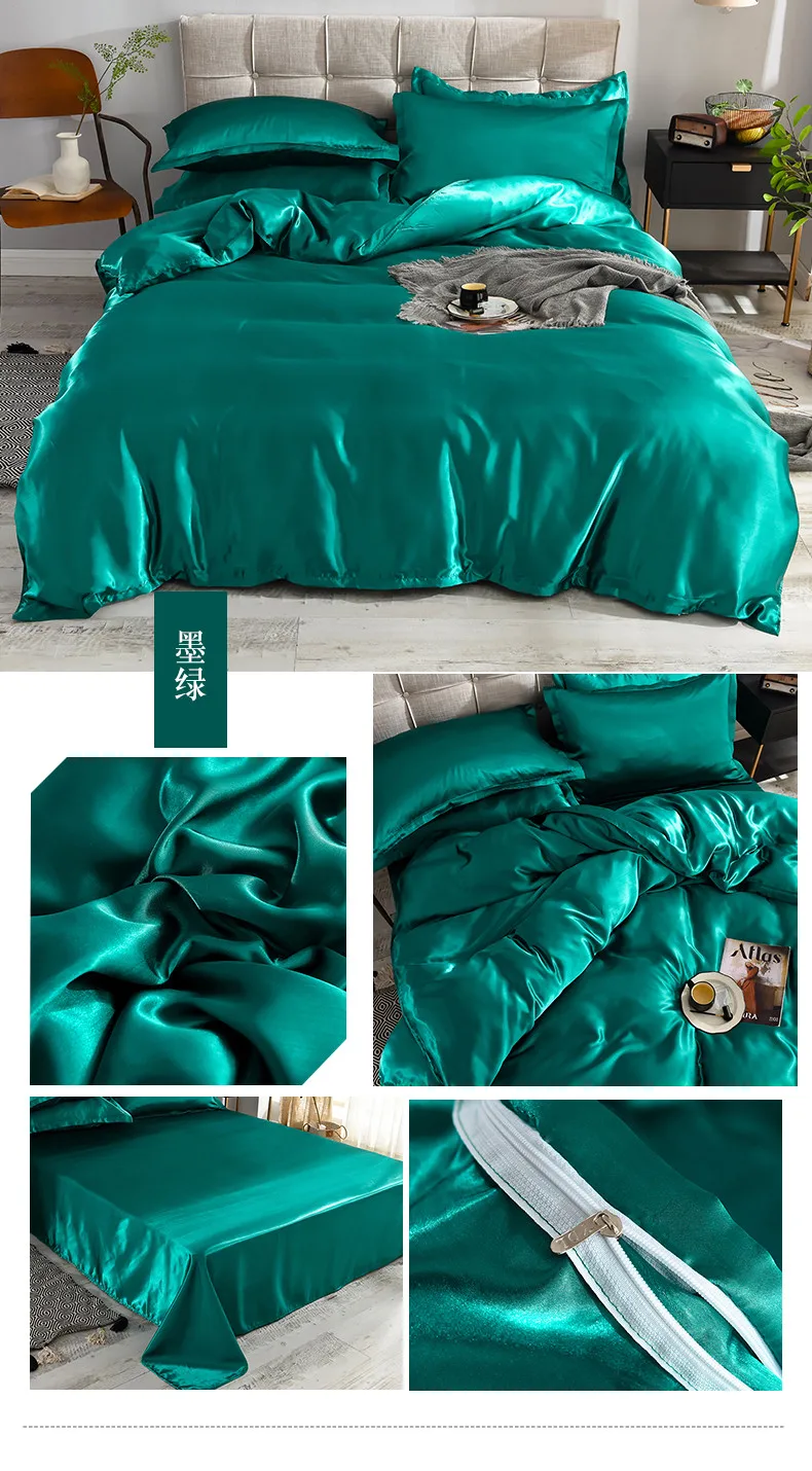 Satin Rayon Bedding Set High Quality Solid Color Bed Cover Set Single Double Twin King Size Duvet Cover Set