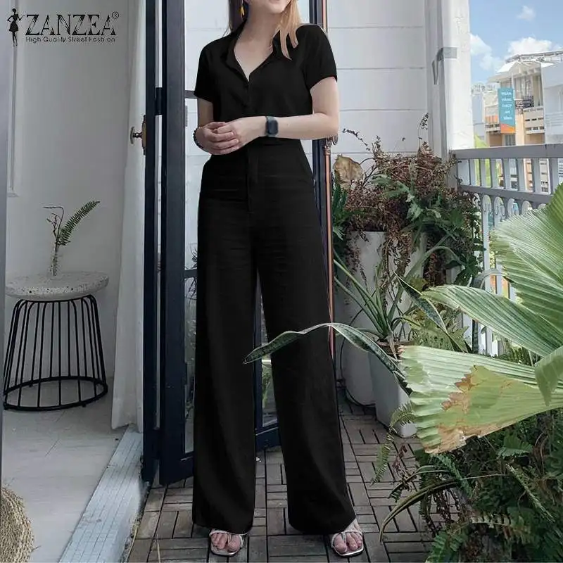 Summer Women Matching Sets OL Work Outfits Causal Short Sleeve Shirt Loose Wide Leg Pants Fashion Suit Urban Tracksuits