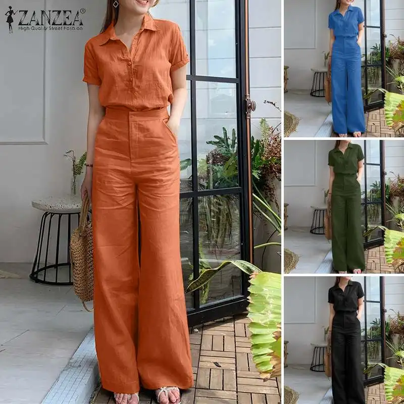 Summer Women Matching Sets OL Work Outfits Causal Short Sleeve Shirt Loose Wide Leg Pants Fashion Suit Urban Tracksuits