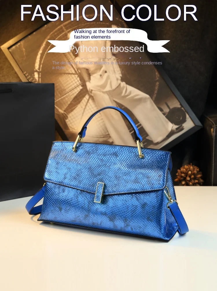 Brand Genuine Leather Women's Bag Laser Snake Pattern Ladies Handbag Portable Tote Bag Mom Tide Shoulder Crossbody Bags Fashion