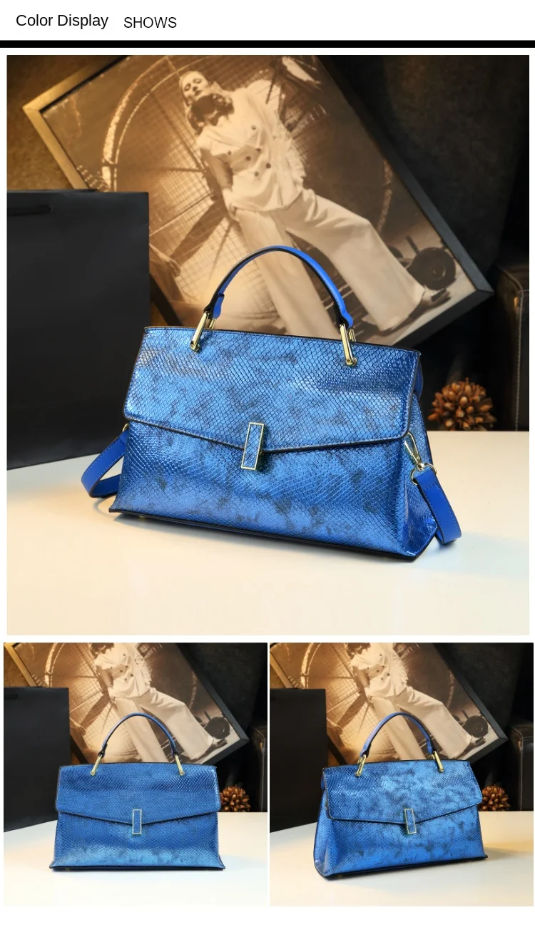 Brand Genuine Leather Women's Bag Laser Snake Pattern Ladies Handbag Portable Tote Bag Mom Tide Shoulder Crossbody Bags Fashion