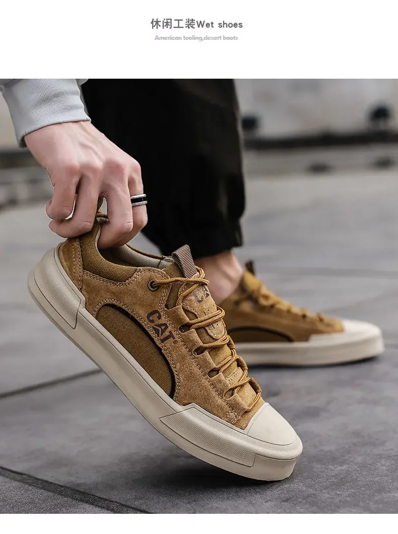 High Street Skate Shoes for Men Anti-slip Summer Outdoor Casual Top Layer Cowhide Genuine Leather Breathable Caterpillar Boots