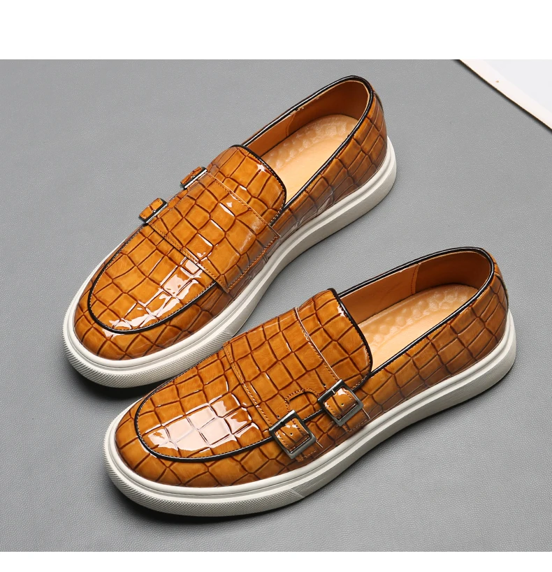 New Black Sneakers Men Vulcanize Shoes Yellow Crocodile Pattern Slip-On Size 38-46 Zapatos De Hombre Men Shoes