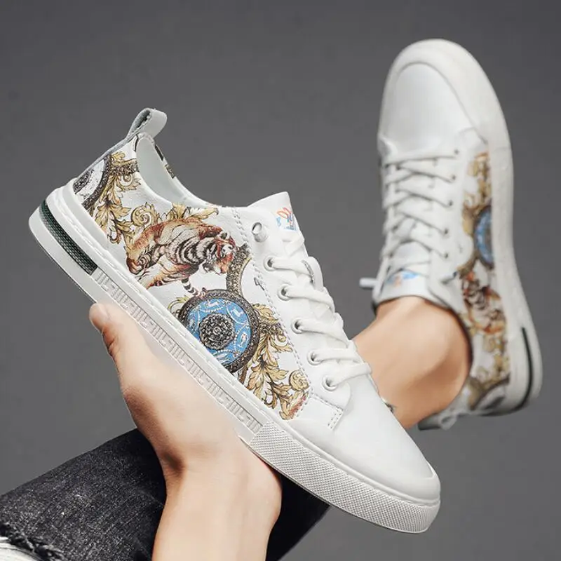 New gold high-end printed men's shoes leather breathable men's board shoes fashion casual shoes A3 A3