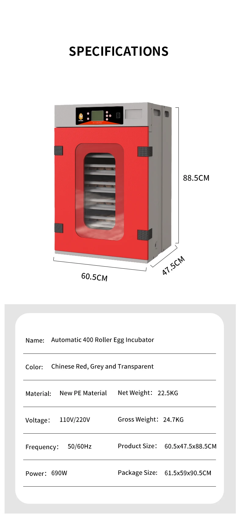 New design big window fully automatic 400 egg incubator sale egg hatching machine