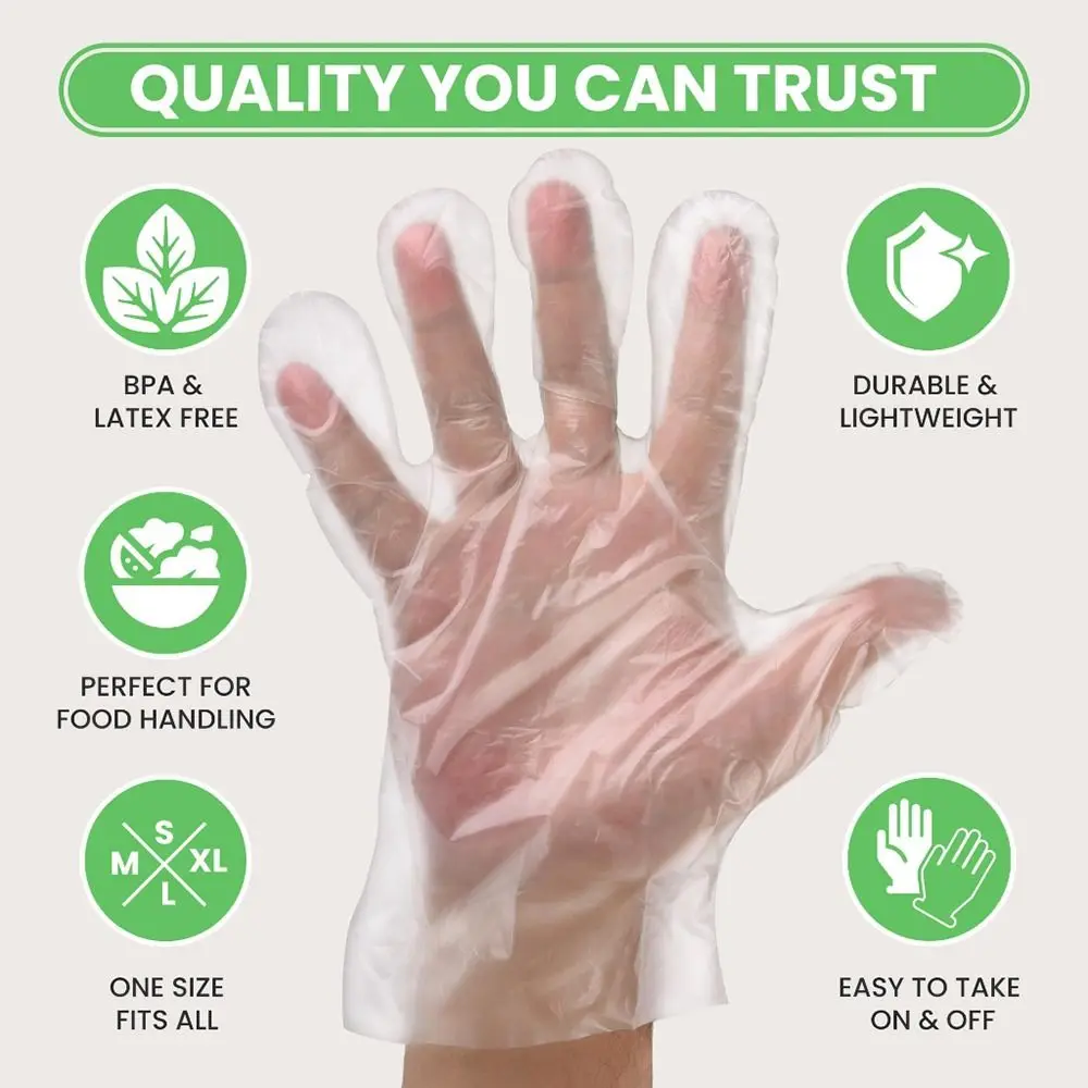 100Pcs Latex Free Gloves TPE Disposable Gloves Transparent Non-Slip Acid Work Safety Food Grade Household Cleaning Gloves