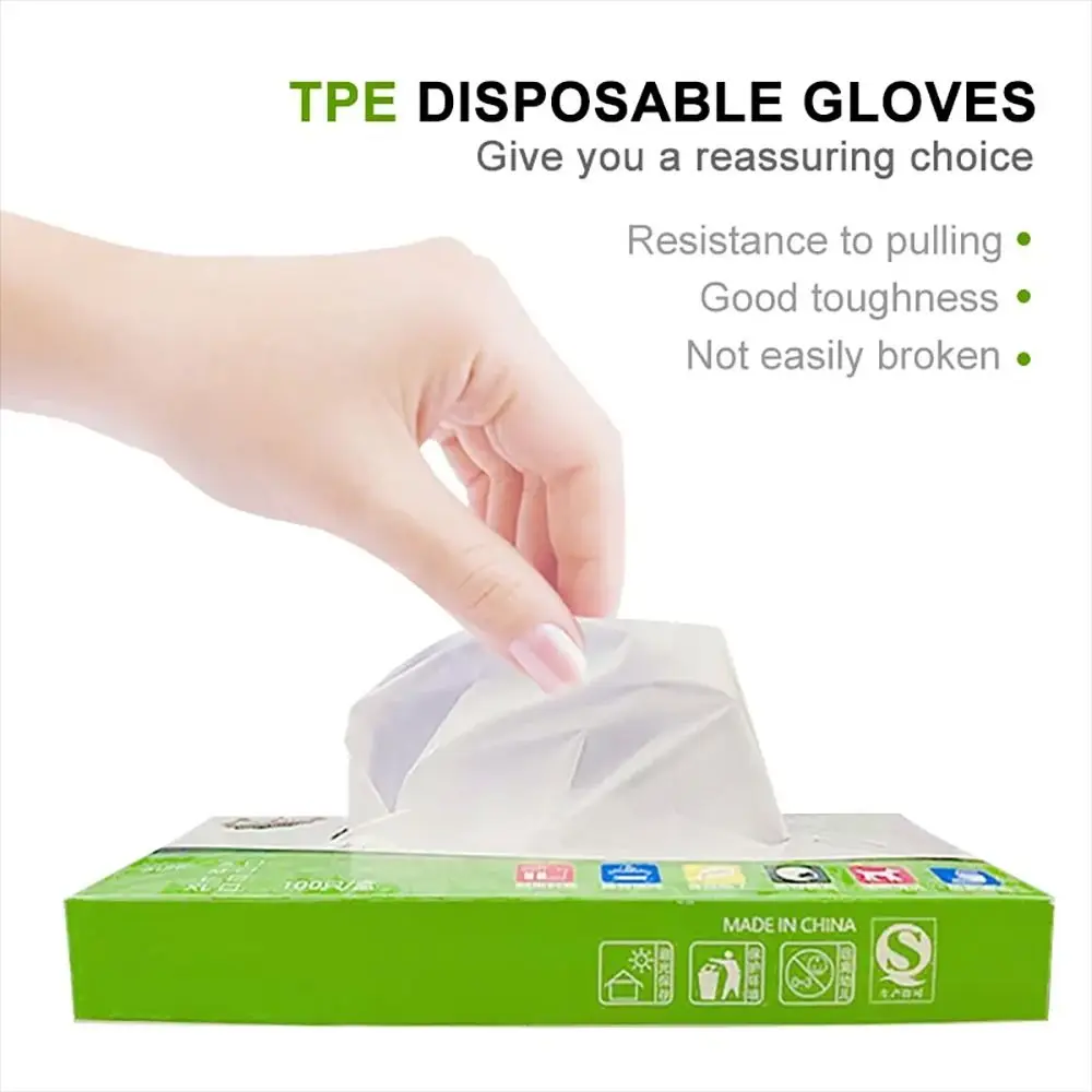 100Pcs Latex Free Gloves TPE Disposable Gloves Transparent Non-Slip Acid Work Safety Food Grade Household Cleaning Gloves