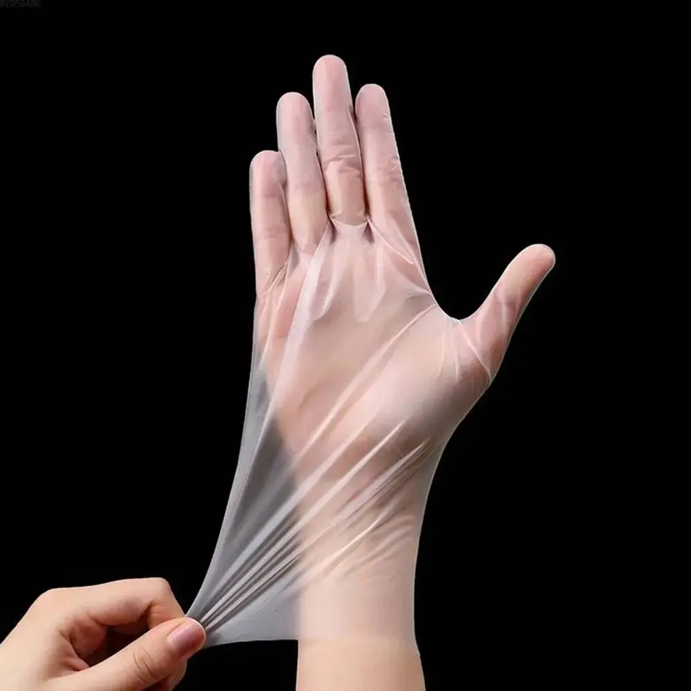 100Pcs Latex Free Gloves TPE Disposable Gloves Transparent Non-Slip Acid Work Safety Food Grade Household Cleaning Gloves