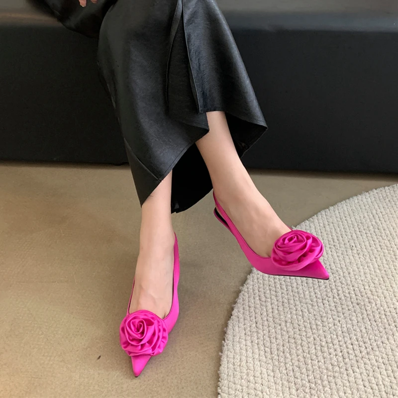 SUOJIALUN 2024 Spring New Brand Women Sandal Fashion Big Flower Ladies Elegant Slingback Shoes Thin High Heel Dress Pumps Shoes