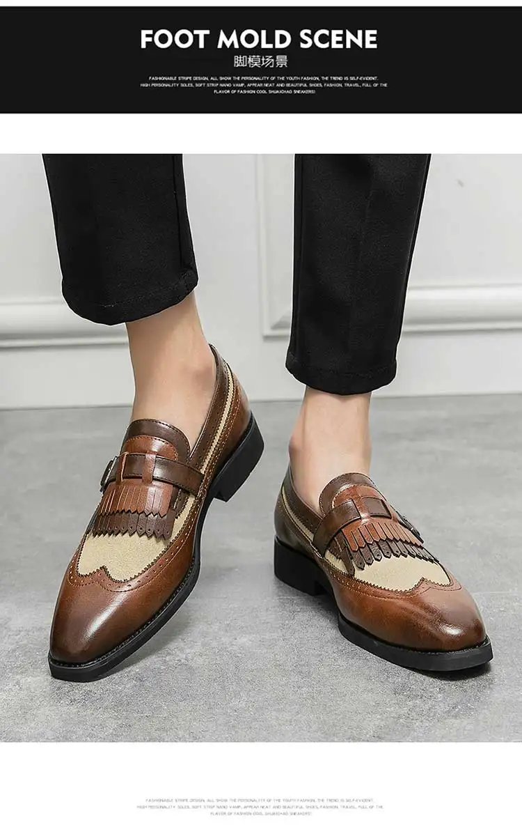 men Loafers tassels formal shoes wedding Round Toe Slip-On Spring/Autumn business mens shoes size 38-48