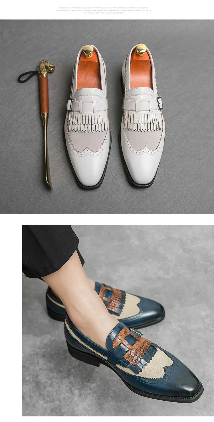 men Loafers tassels formal shoes wedding Round Toe Slip-On Spring/Autumn business mens shoes size 38-48