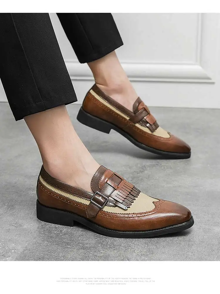 men Loafers tassels formal shoes wedding Round Toe Slip-On Spring/Autumn business mens shoes size 38-48