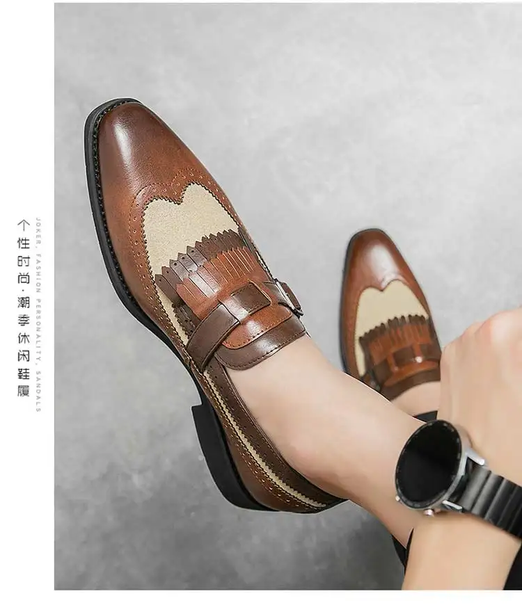 men Loafers tassels formal shoes wedding Round Toe Slip-On Spring/Autumn business mens shoes size 38-48