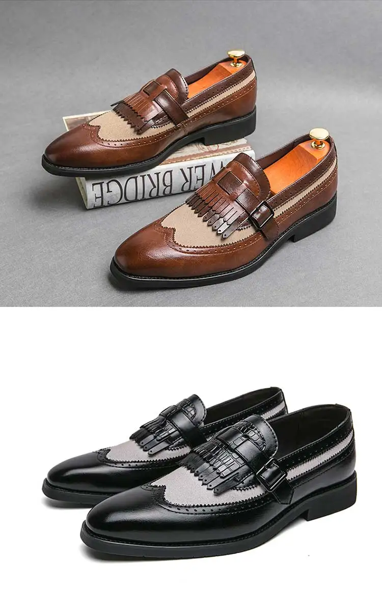 men Loafers tassels formal shoes wedding Round Toe Slip-On Spring/Autumn business mens shoes size 38-48