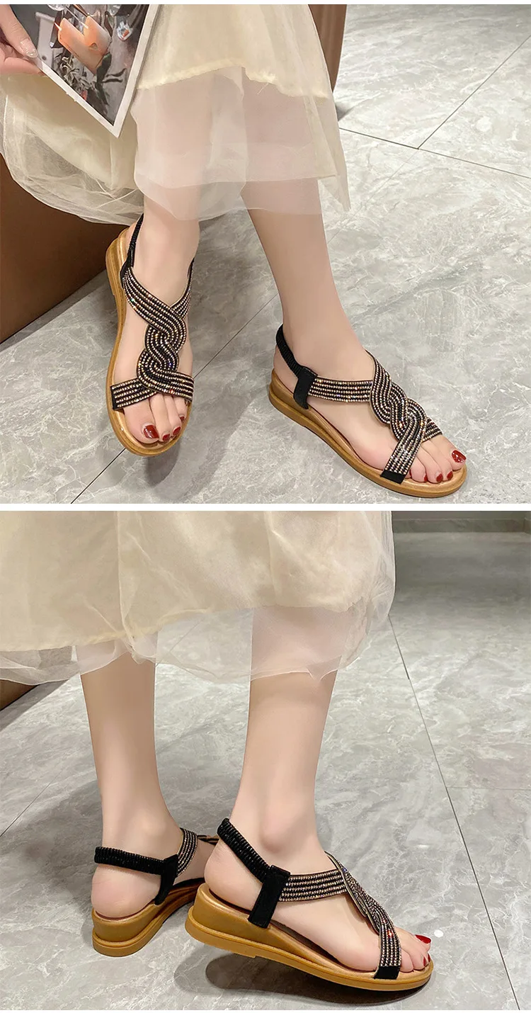 2024 Summer New Designer Platform Sandals Women Fashion Casual Roman Shoes Female Solid Color Crystal Sandalias Mujer
