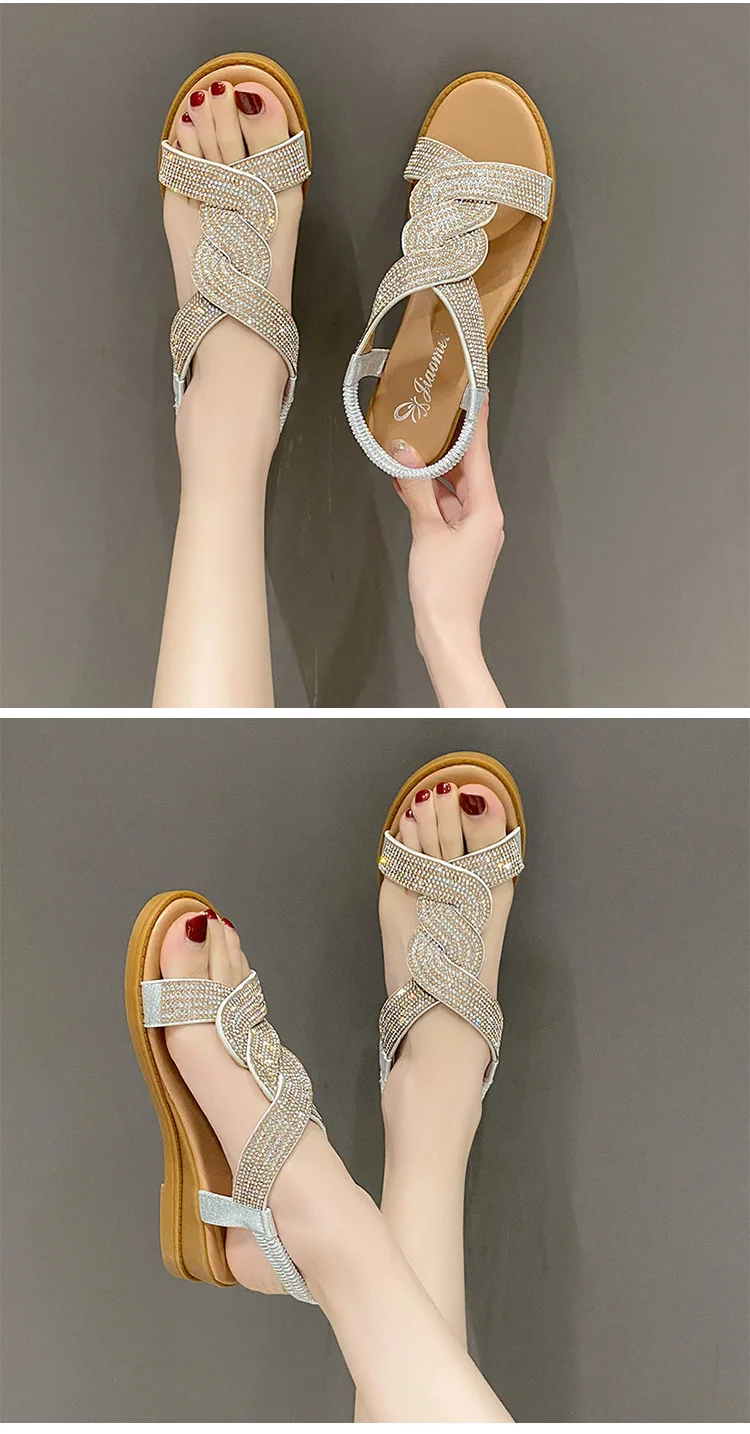 2024 Summer New Designer Platform Sandals Women Fashion Casual Roman Shoes Female Solid Color Crystal Sandalias Mujer