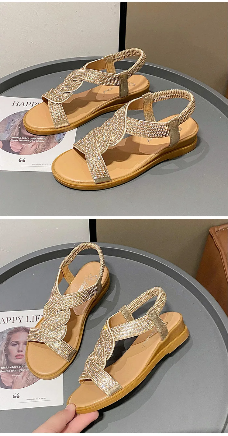 2024 Summer New Designer Platform Sandals Women Fashion Casual Roman Shoes Female Solid Color Crystal Sandalias Mujer