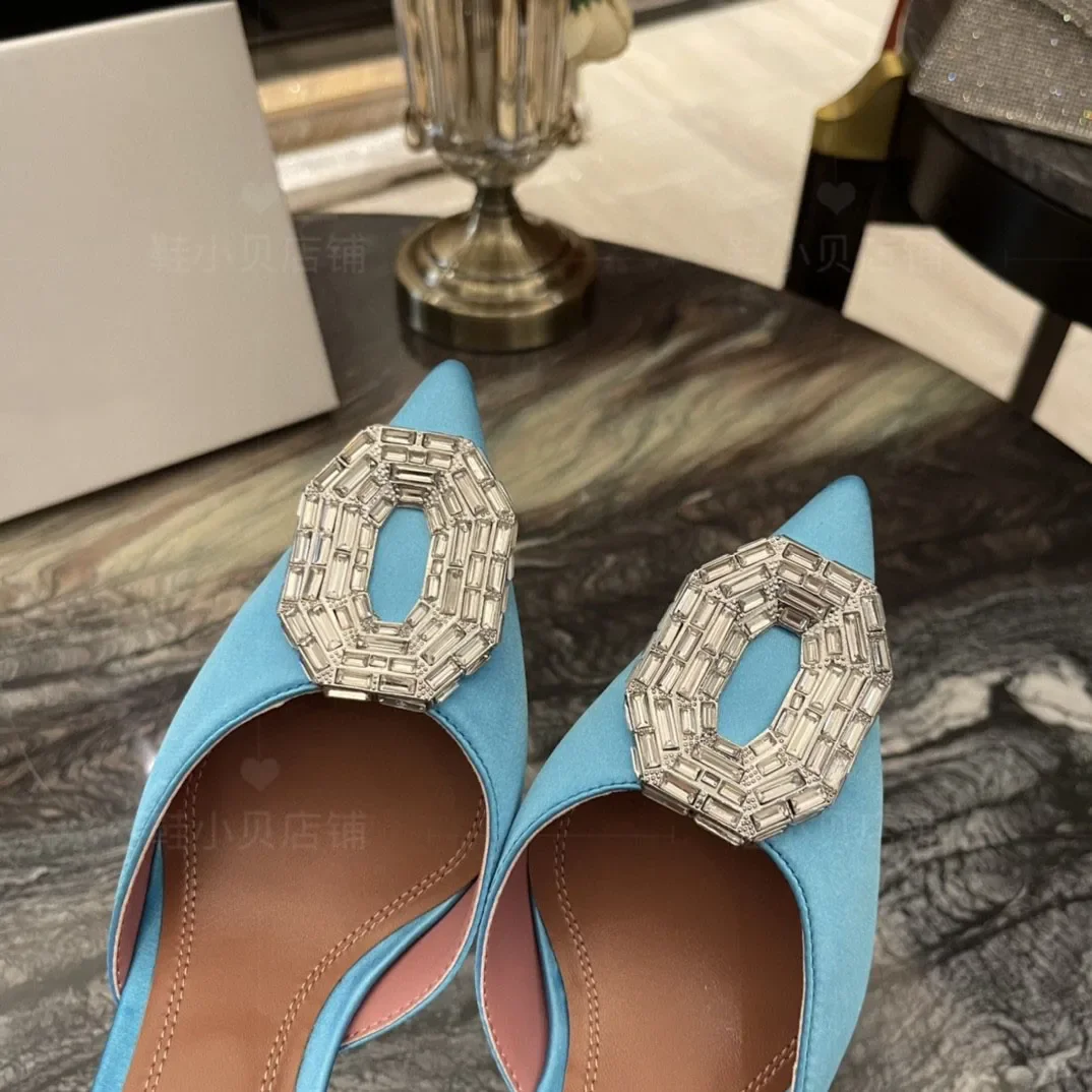 Baotou Women's Sandals Spring/Summer 2024 New Muller Fashion Rhinestone Square Buckle Pointed Thin Heel High Heel Sandals