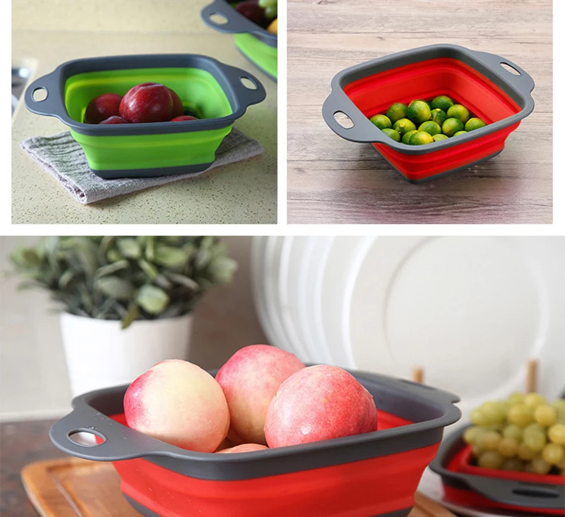 2024 Vegetable Fruit Filter Portable Colander Collapsible Drainer Foldable Vegetable Washing Basket Kitchen Accessories Gadgets