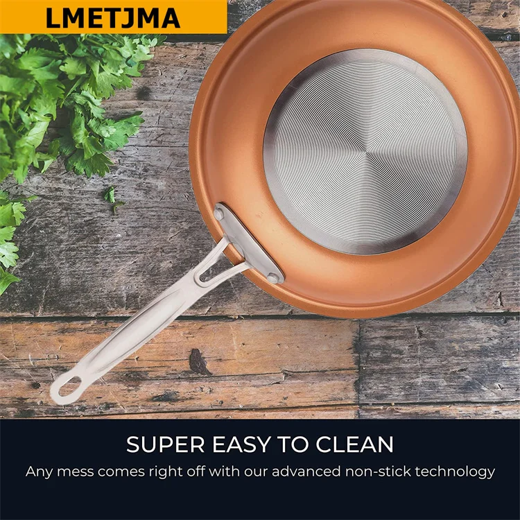 LMETJMA Frying Pan Nonstick 20 24 28cm Frying Pan with Ceramic Titanium Coating Round Copper Egg Pan Kitchen Cookware KC0459