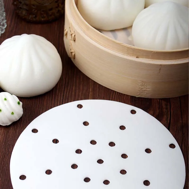 50pcs 15/18/20/24cm White Bamboo Steamer Practical Cooking Paper Dim Sum Paper Non Stick Restaurant Kitchen Under Steam Mat